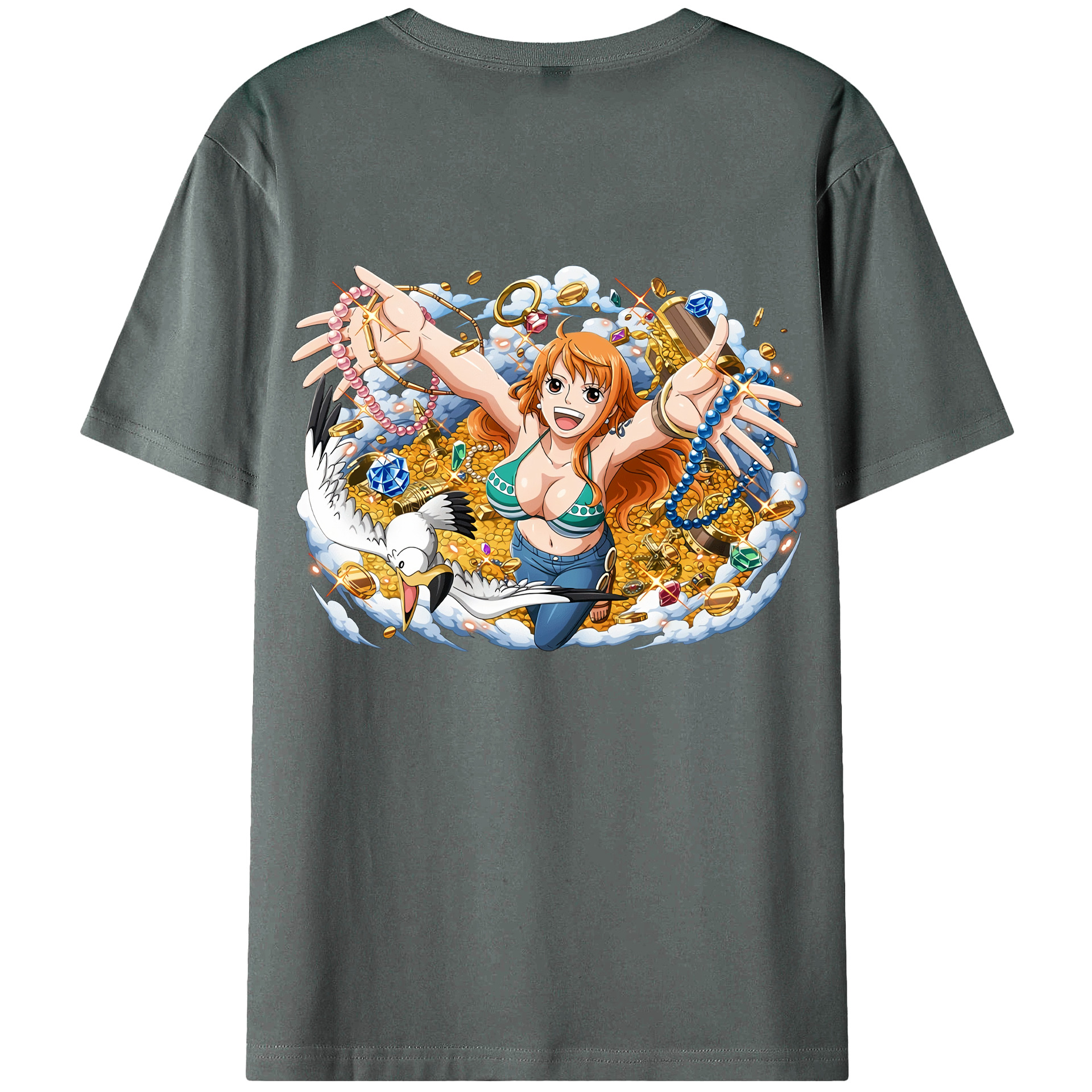 （画像用） ワンピース ナミ ONE PIECE Nami 綿100％ メンズ半袖Tシャツ（バックプリント） 通気性